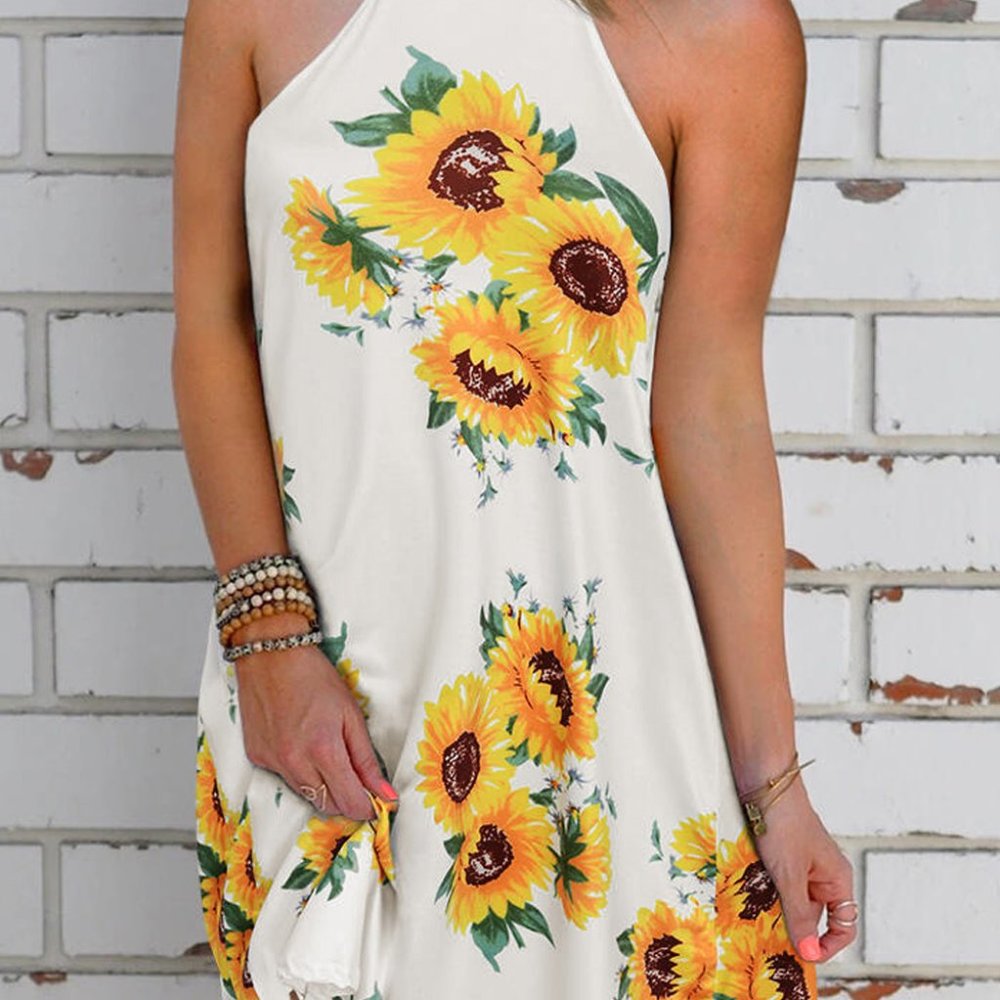 SUNFLOWER HALTER CASUAL MINI DRESS